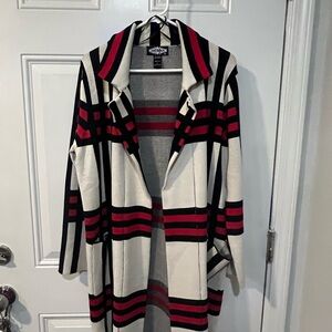 Stylish Women's Striped Sweater - Black, Red, and White